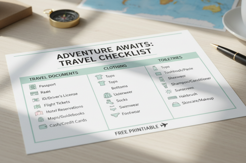 Essential Travel Checklist Free Printable for Stress-Free Trips